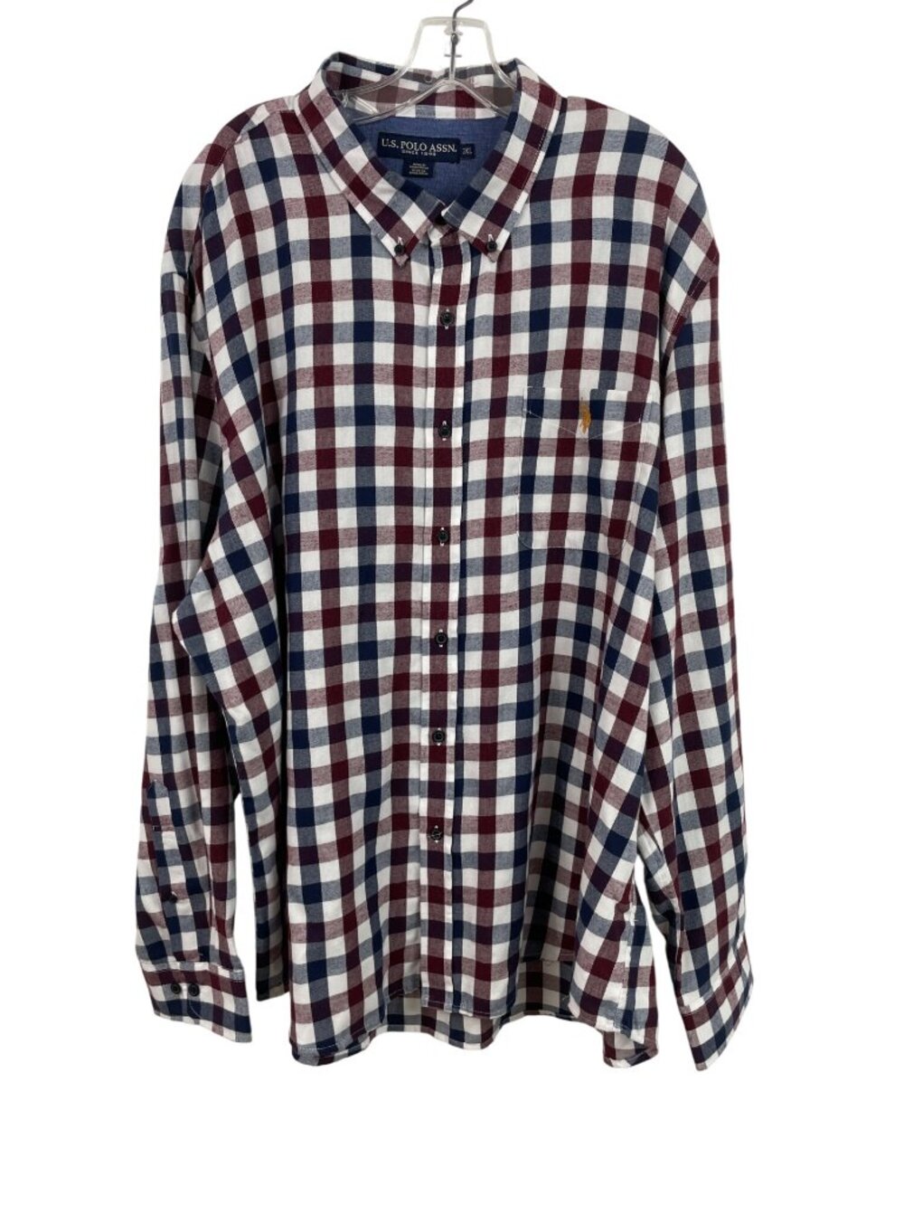 U.S. Polo Assn. Mens 3XL Red & Blue Plaid Long Sleeve Button-Down Shirt